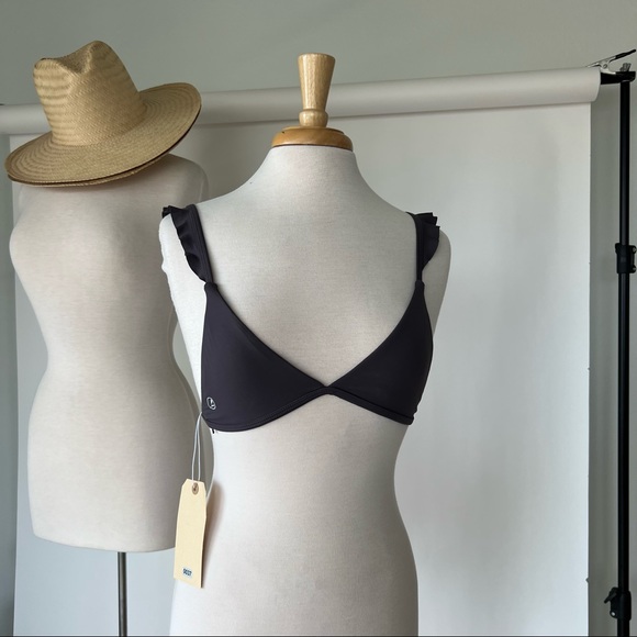 DARK GREY NWT RUFFLE TRIMMED BIKINI TOP - Picture 7 of 8